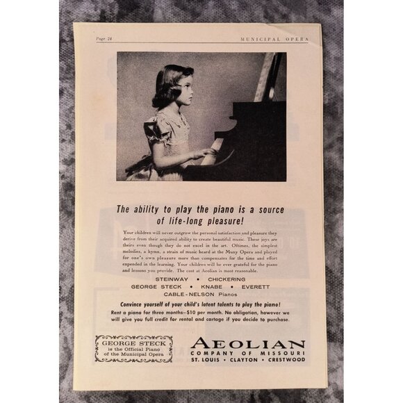 Vintage 1962 St. Louis Muny Page With Dairy Ad News Promo & Piano Promotion - Picture 2 of 2